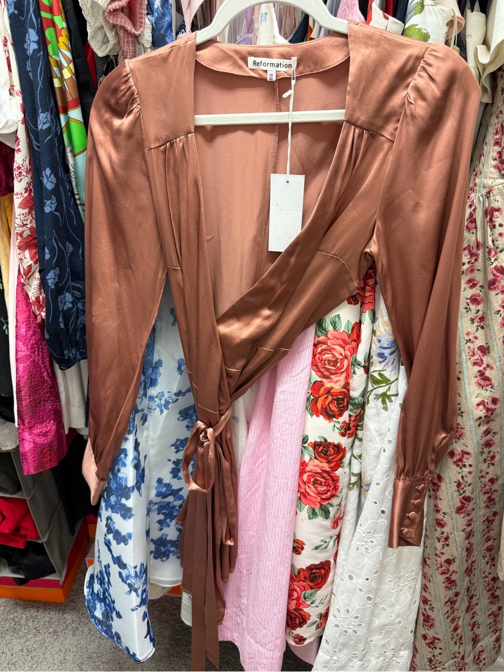 Reformation long sleeve Satin Wrap Blouse in dusty rose NWT size XS
